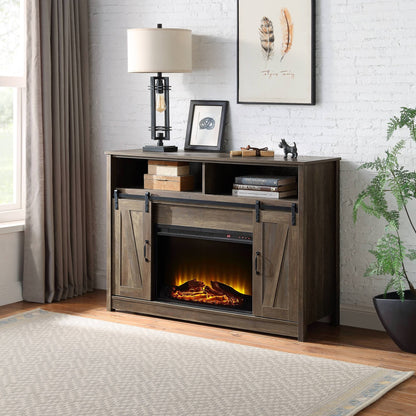Tobias Rustic Oak Finish Fireplace with Shelf Storage - 1st Choice Furniture Direct