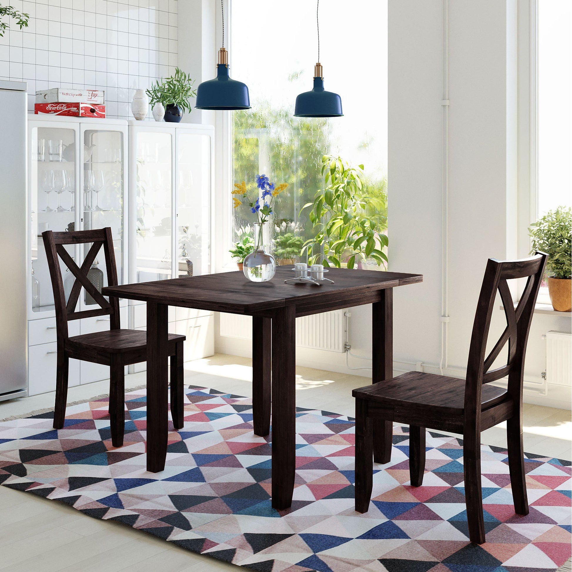 TOPMAX 3 - Piece Wood Drop Leaf Breakfast Nook Dining Table Set with 2 X - back Chairs for Small Places, Espresso - 1st Choice Furniture Direct