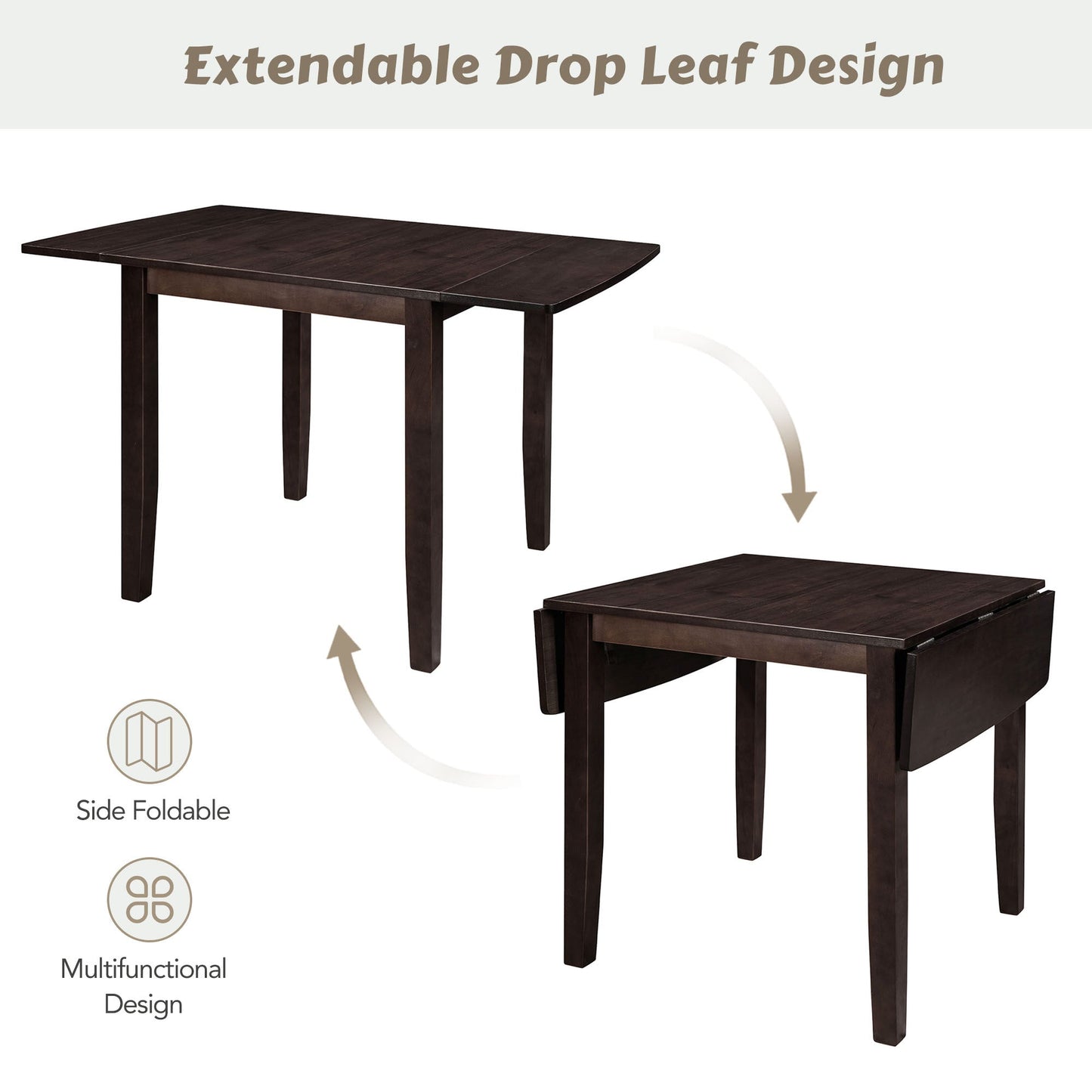 TOPMAX 3 - Piece Wood Drop Leaf Breakfast Nook Dining Table Set with 2 X - back Chairs for Small Places, Espresso - 1st Choice Furniture Direct