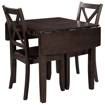 TOPMAX 3 - Piece Wood Drop Leaf Breakfast Nook Dining Table Set with 2 X - back Chairs for Small Places, Espresso - 1st Choice Furniture Direct