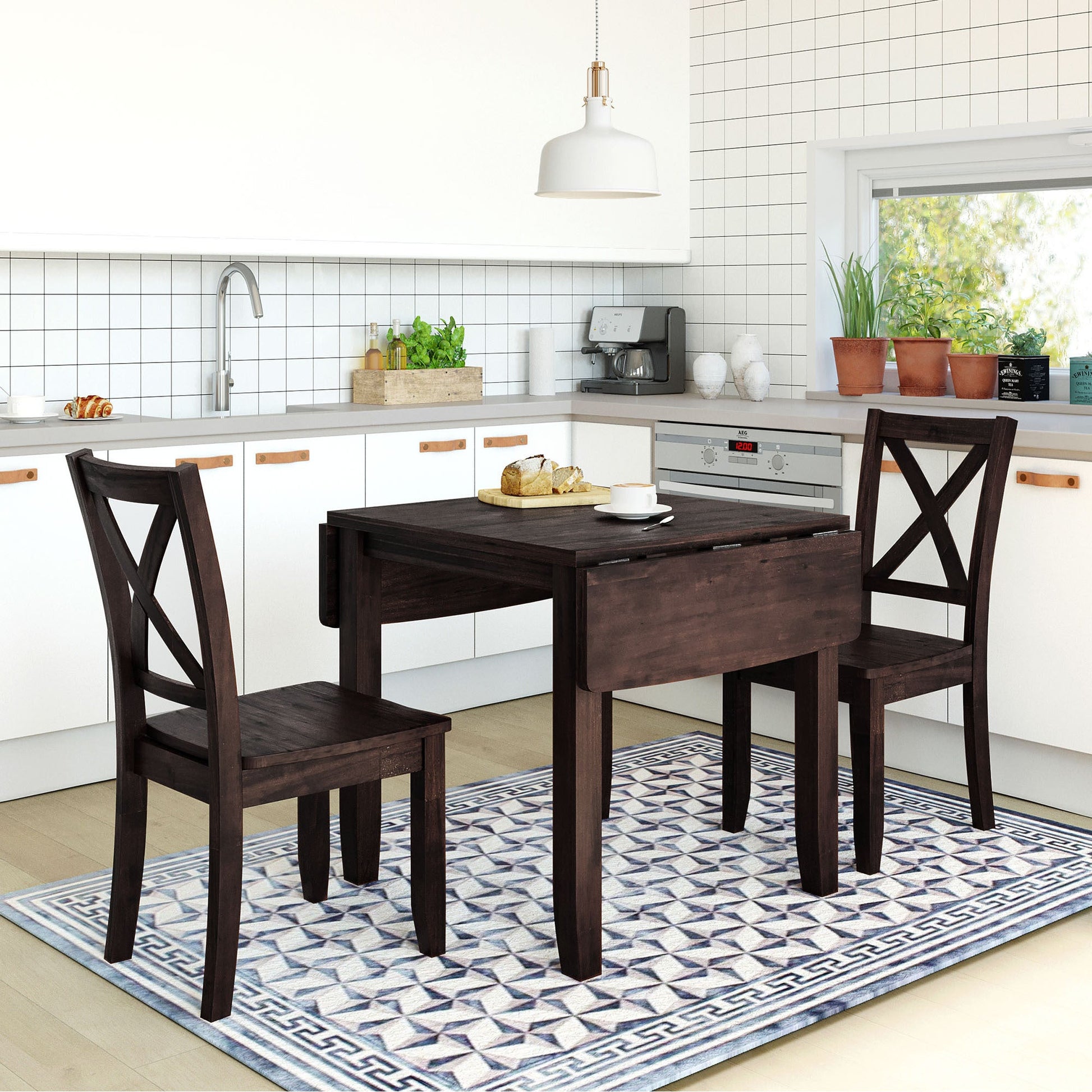 TOPMAX 3 - Piece Wood Drop Leaf Breakfast Nook Dining Table Set with 2 X - back Chairs for Small Places, Espresso - 1st Choice Furniture Direct