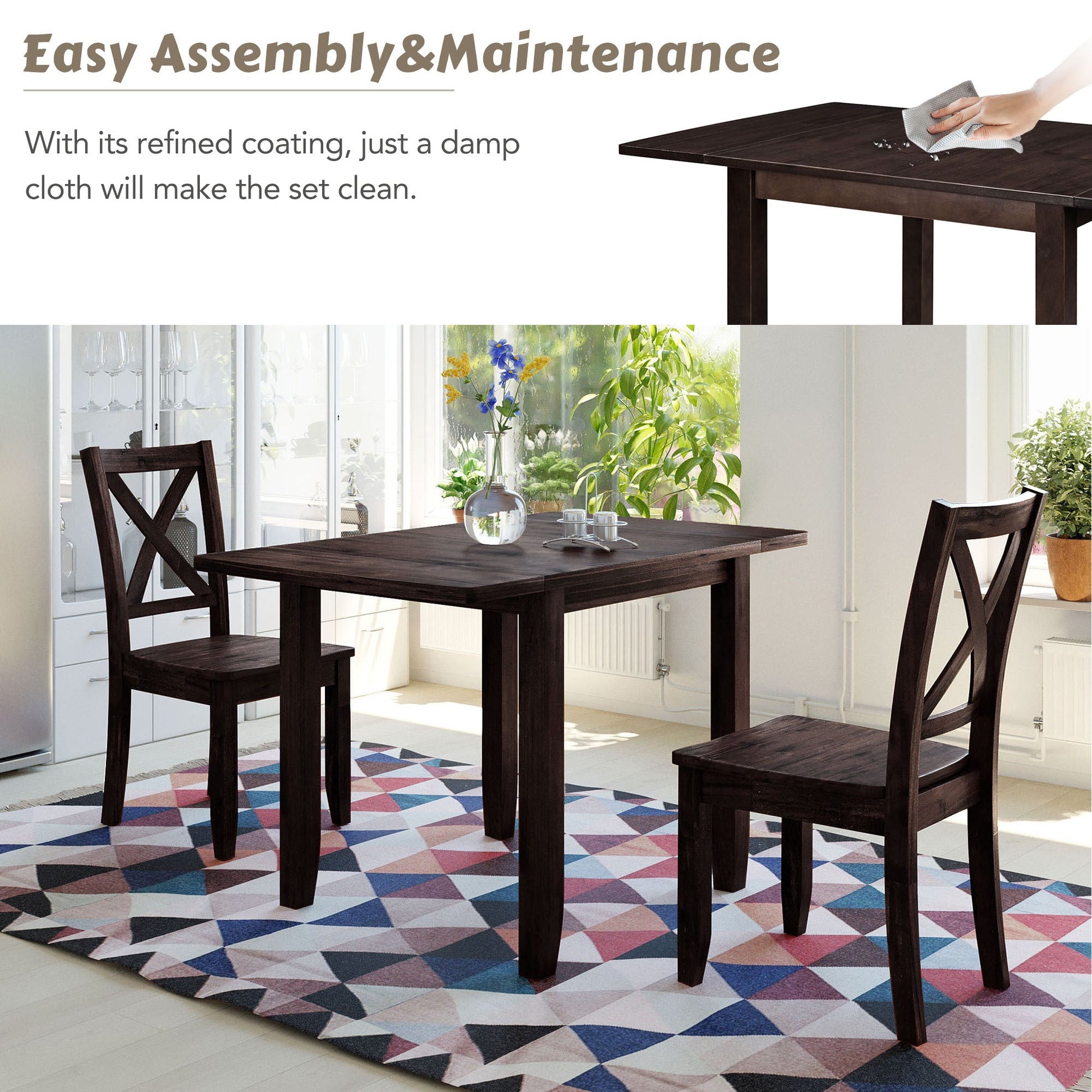 TOPMAX 3 - Piece Wood Drop Leaf Breakfast Nook Dining Table Set with 2 X - back Chairs for Small Places, Espresso - 1st Choice Furniture Direct