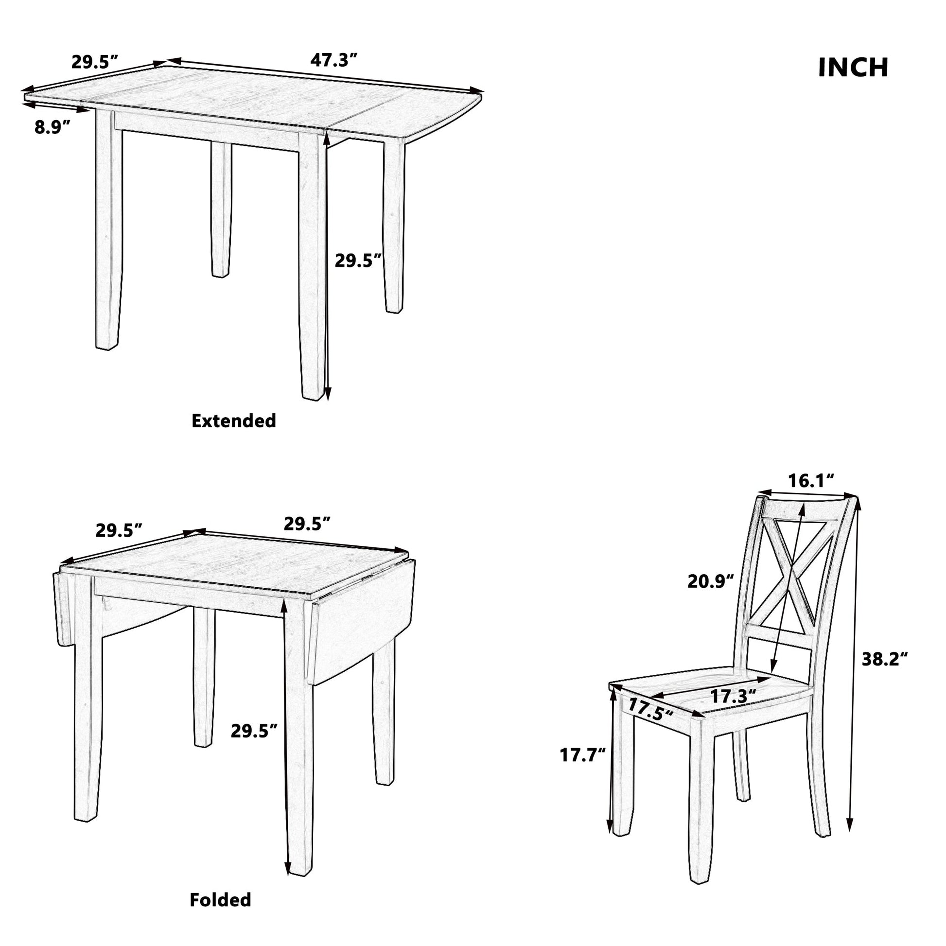 TOPMAX 3 - Piece Wood Drop Leaf Breakfast Nook Dining Table Set with 2 X - back Chairs for Small Places, Espresso - 1st Choice Furniture Direct