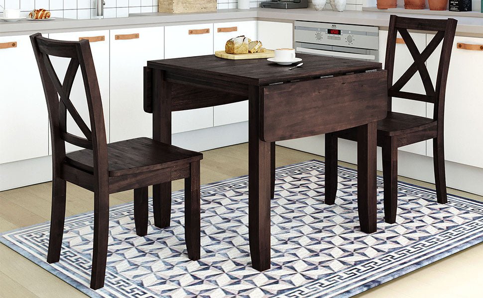 TOPMAX 3 - Piece Wood Drop Leaf Breakfast Nook Dining Table Set with 2 X - back Chairs for Small Places, Espresso - 1st Choice Furniture Direct