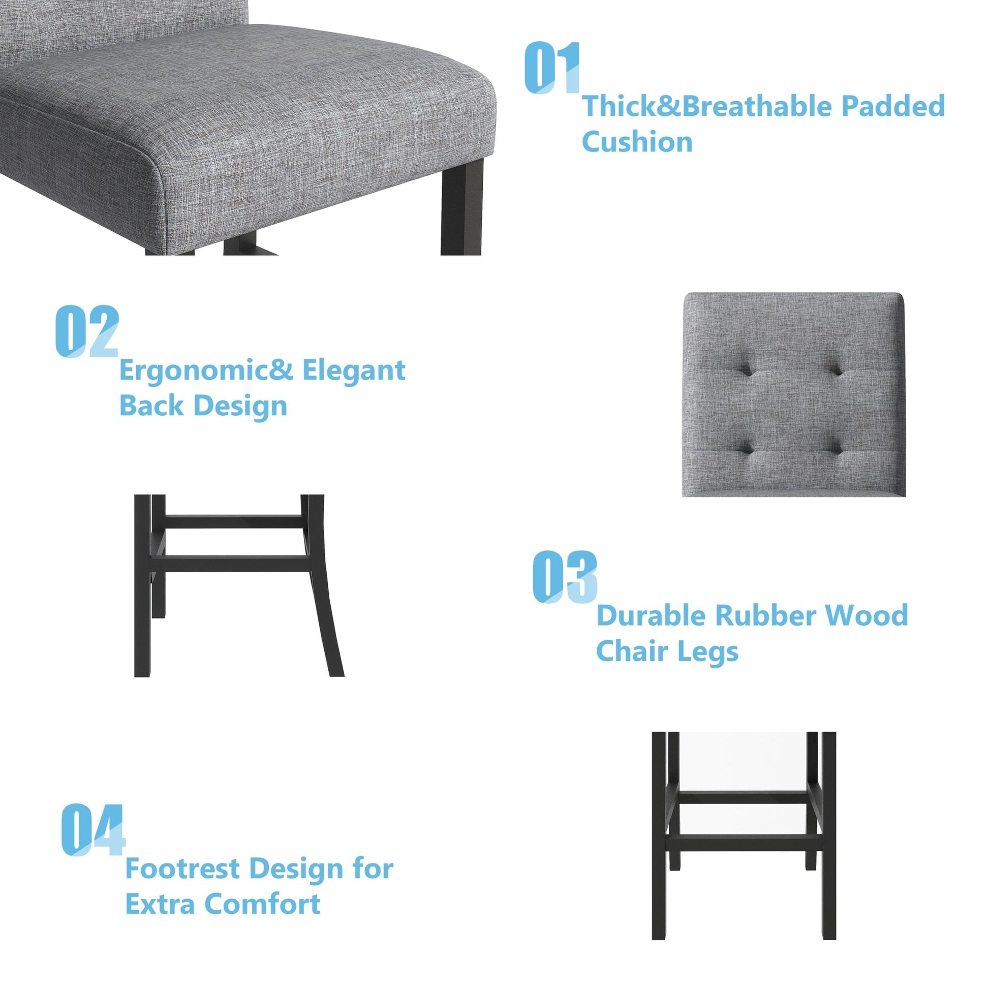 TOPMAX 5 - Piece Counter Height Dining Set Wood Square Dining Room Table and Chairs Stools w/Footrest & 4 Upholstered high - back Chairs,Black - 1st Choice Furniture Direct