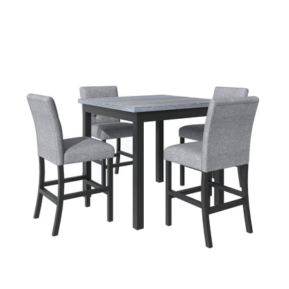 TOPMAX 5 - Piece Counter Height Dining Set Wood Square Dining Room Table and Chairs Stools w/Footrest & 4 Upholstered high - back Chairs,Black - 1st Choice Furniture Direct
