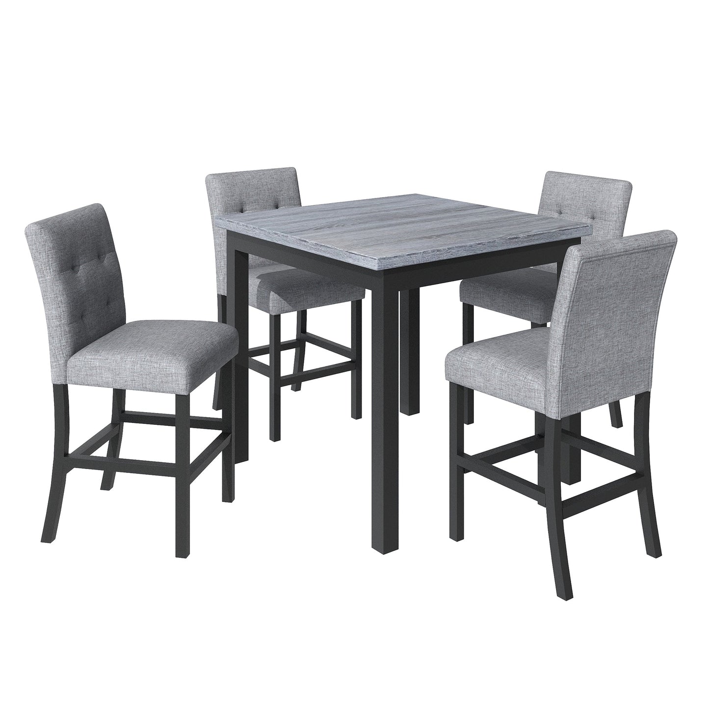 TOPMAX 5 - Piece Counter Height Dining Set Wood Square Dining Room Table and Chairs Stools w/Footrest & 4 Upholstered high - back Chairs,Black - 1st Choice Furniture Direct