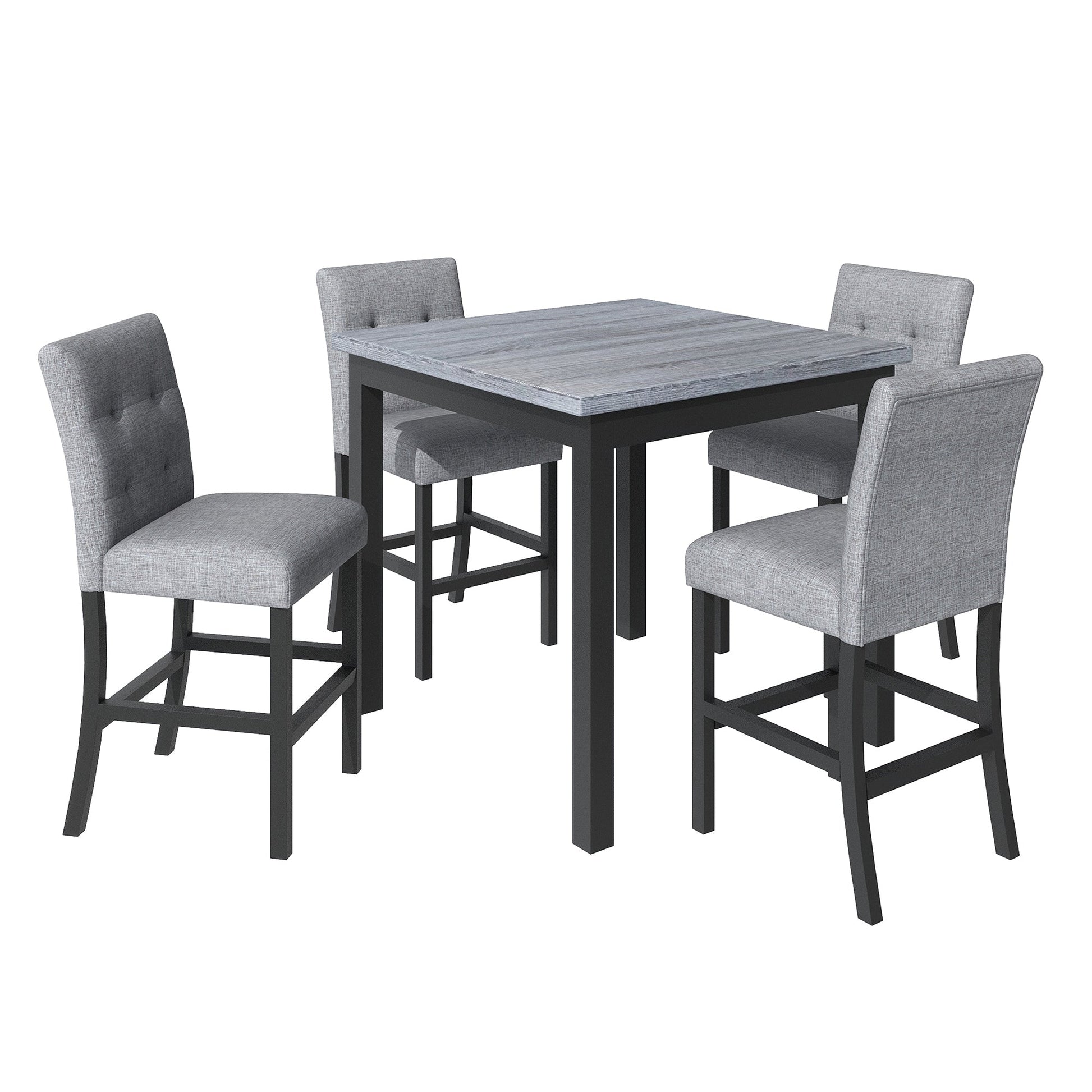 TOPMAX 5 - Piece Counter Height Dining Set Wood Square Dining Room Table and Chairs Stools w/Footrest & 4 Upholstered high - back Chairs,Black - 1st Choice Furniture Direct