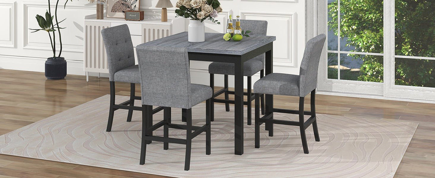 TOPMAX 5 - Piece Counter Height Dining Set Wood Square Dining Room Table and Chairs Stools w/Footrest & 4 Upholstered high - back Chairs,Black - 1st Choice Furniture Direct