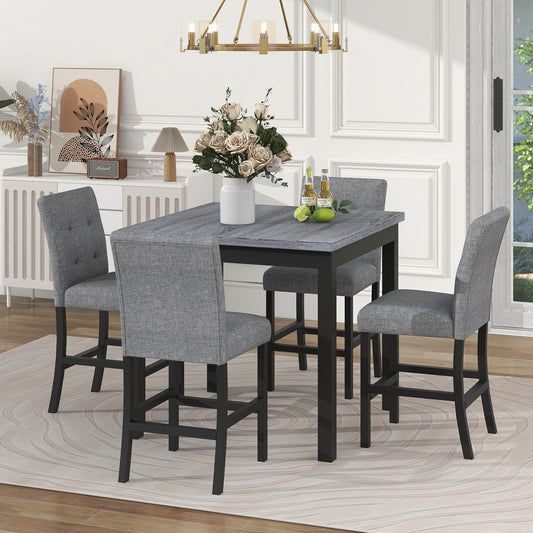TOPMAX 5 - Piece Counter Height Dining Set Wood Square Dining Room Table and Chairs Stools w/Footrest & 4 Upholstered high - back Chairs,Black - 1st Choice Furniture Direct