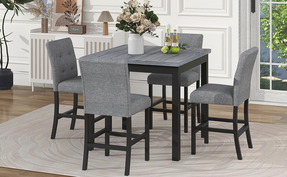 TOPMAX 5 - Piece Counter Height Dining Set Wood Square Dining Room Table and Chairs Stools w/Footrest & 4 Upholstered high - back Chairs,Black - 1st Choice Furniture Direct