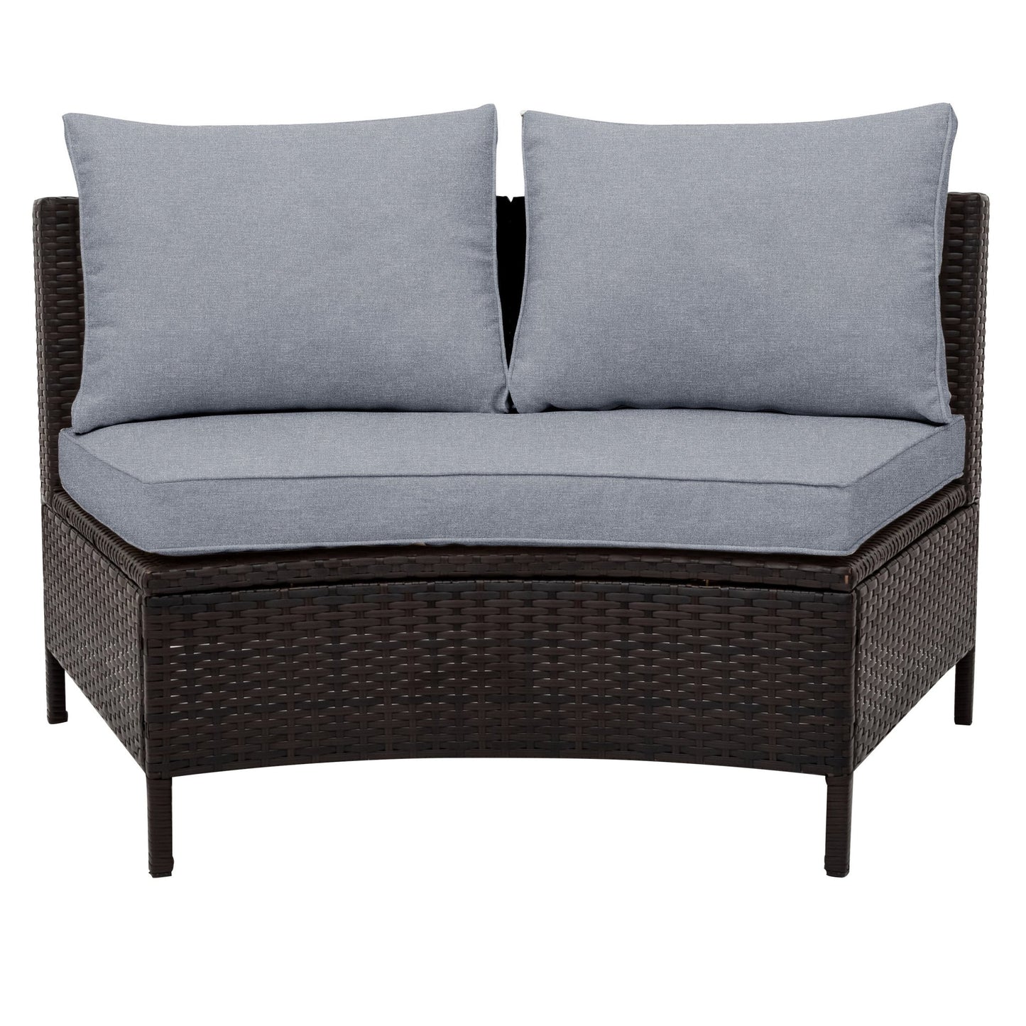 TOPMAX 5 Pieces All - Weather Brown PE Rattan Wicker Sofa Set Outdoor Patio Sectional Furniture Set Half - Moon Sofa Set with Tempered Glass Table, Gray - 1st Choice Furniture Direct