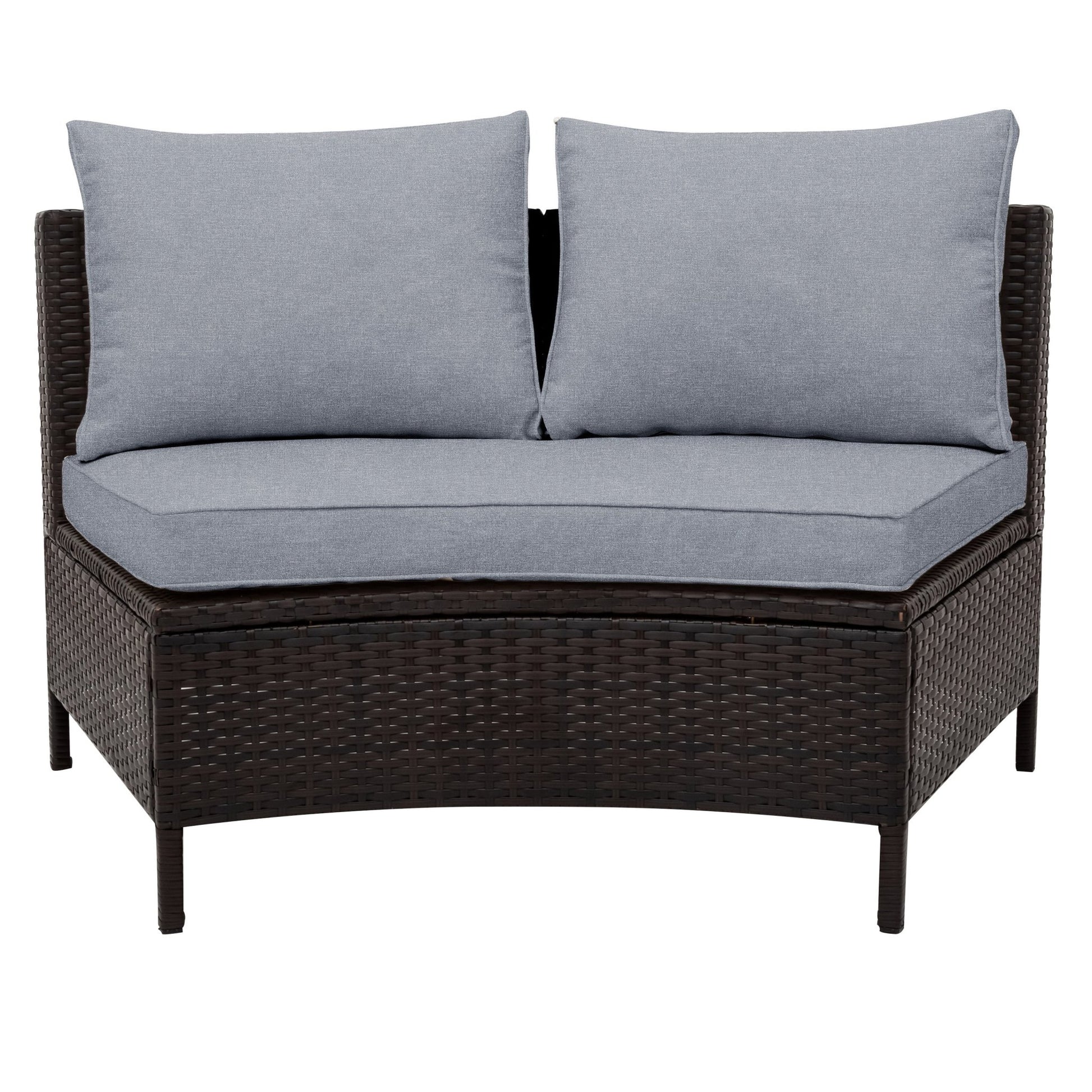 TOPMAX 5 Pieces All - Weather Brown PE Rattan Wicker Sofa Set Outdoor Patio Sectional Furniture Set Half - Moon Sofa Set with Tempered Glass Table, Gray - 1st Choice Furniture Direct