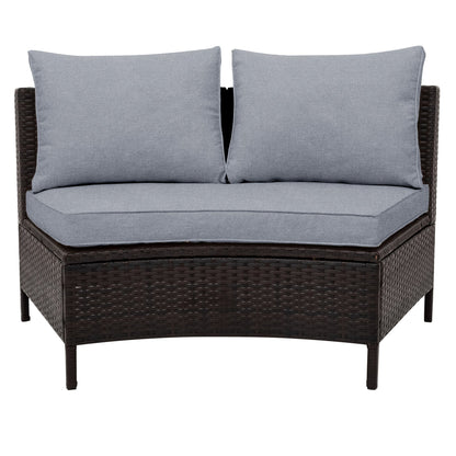 TOPMAX 5 Pieces All - Weather Brown PE Rattan Wicker Sofa Set Outdoor Patio Sectional Furniture Set Half - Moon Sofa Set with Tempered Glass Table, Gray - 1st Choice Furniture Direct