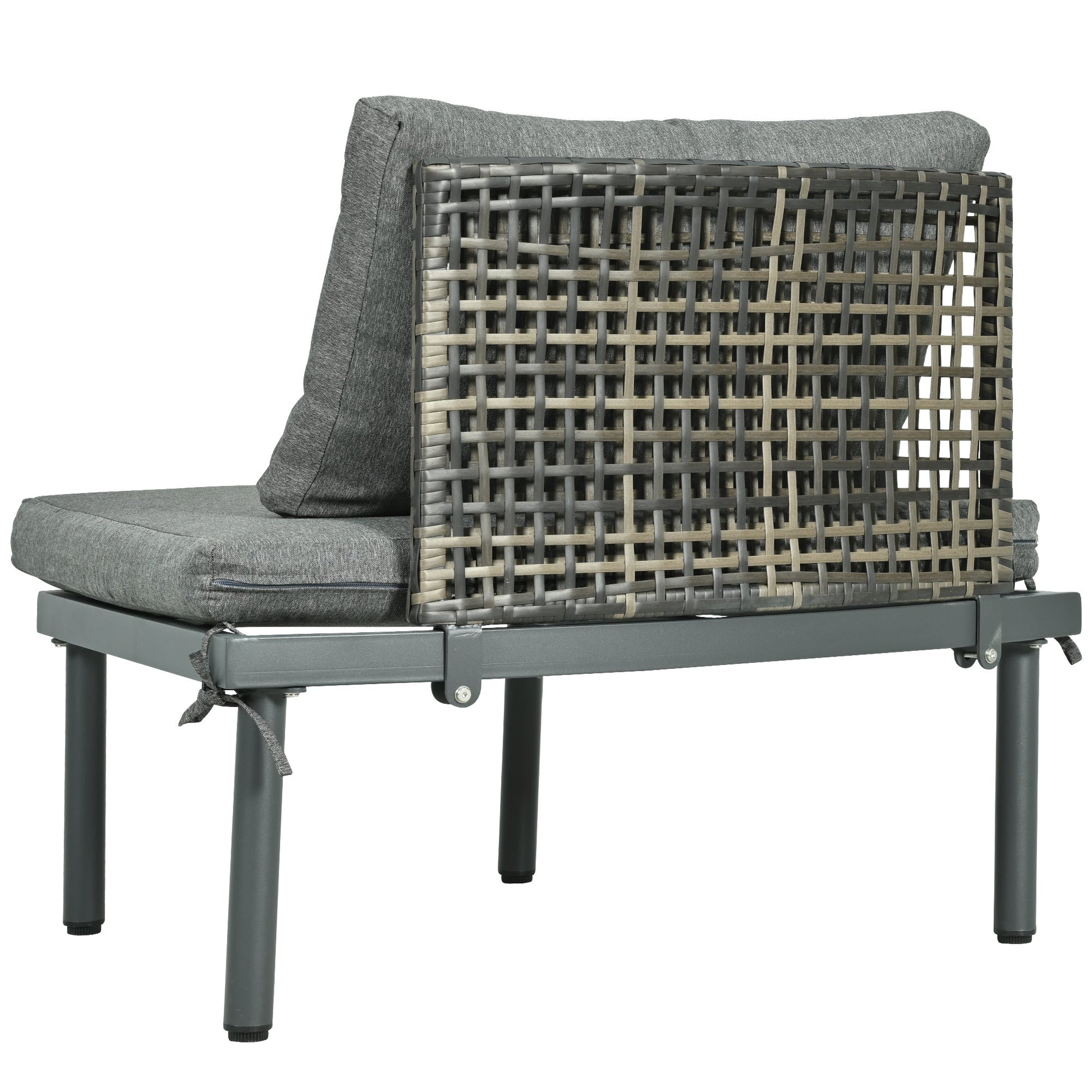 TOPMAX 6 - Piece Patio Sofa Furniture Set, Half Moon Outdoor Sectional Sofa with 2 High - Low Coffee Tables, PE Wicker Rattan, Tempered Glass, 4 Pillows & Cushions, for Backyard, Garden, Poolside,Gray - 1st Choice Furniture Direct