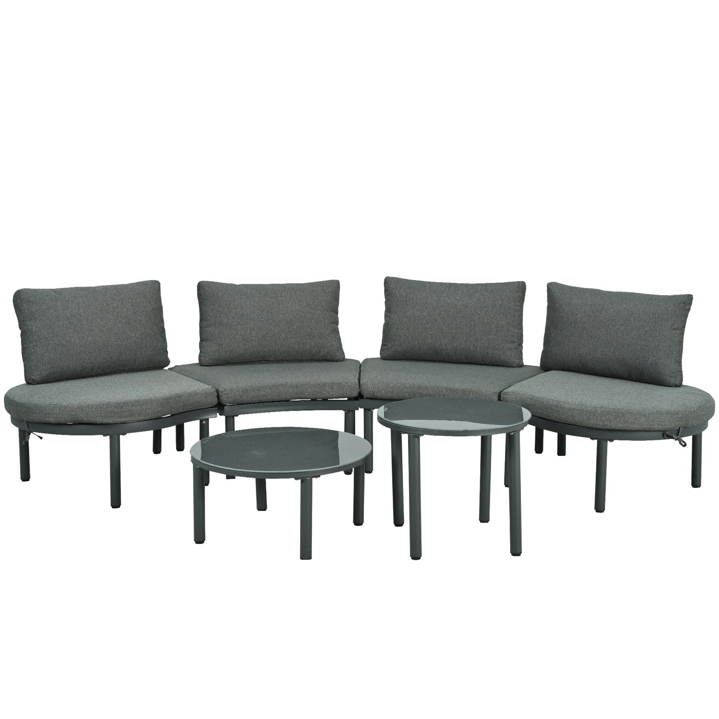 TOPMAX 6 - Piece Patio Sofa Furniture Set, Half Moon Outdoor Sectional Sofa with 2 High - Low Coffee Tables, PE Wicker Rattan, Tempered Glass, 4 Pillows & Cushions, for Backyard, Garden, Poolside,Gray - 1st Choice Furniture Direct