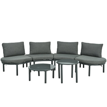 TOPMAX 6 - Piece Patio Sofa Furniture Set, Half Moon Outdoor Sectional Sofa with 2 High - Low Coffee Tables, PE Wicker Rattan, Tempered Glass, 4 Pillows & Cushions, for Backyard, Garden, Poolside,Gray - 1st Choice Furniture Direct