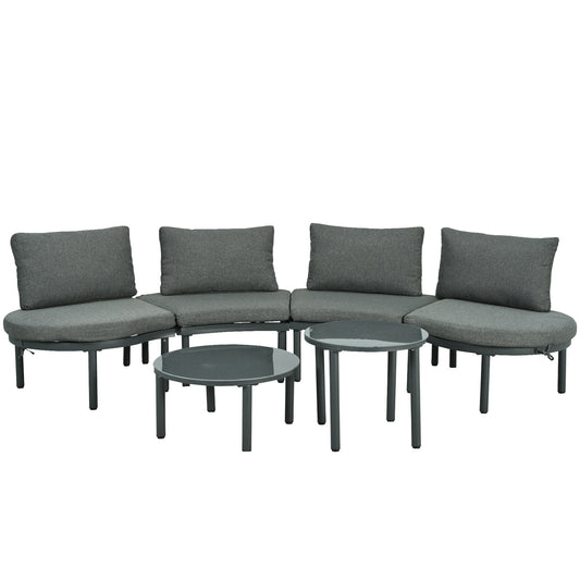 TOPMAX 6 - Piece Patio Sofa Furniture Set, Half Moon Outdoor Sectional Sofa with 2 High - Low Coffee Tables, PE Wicker Rattan, Tempered Glass, 4 Pillows & Cushions, for Backyard, Garden, Poolside,Gray - 1st Choice Furniture Direct