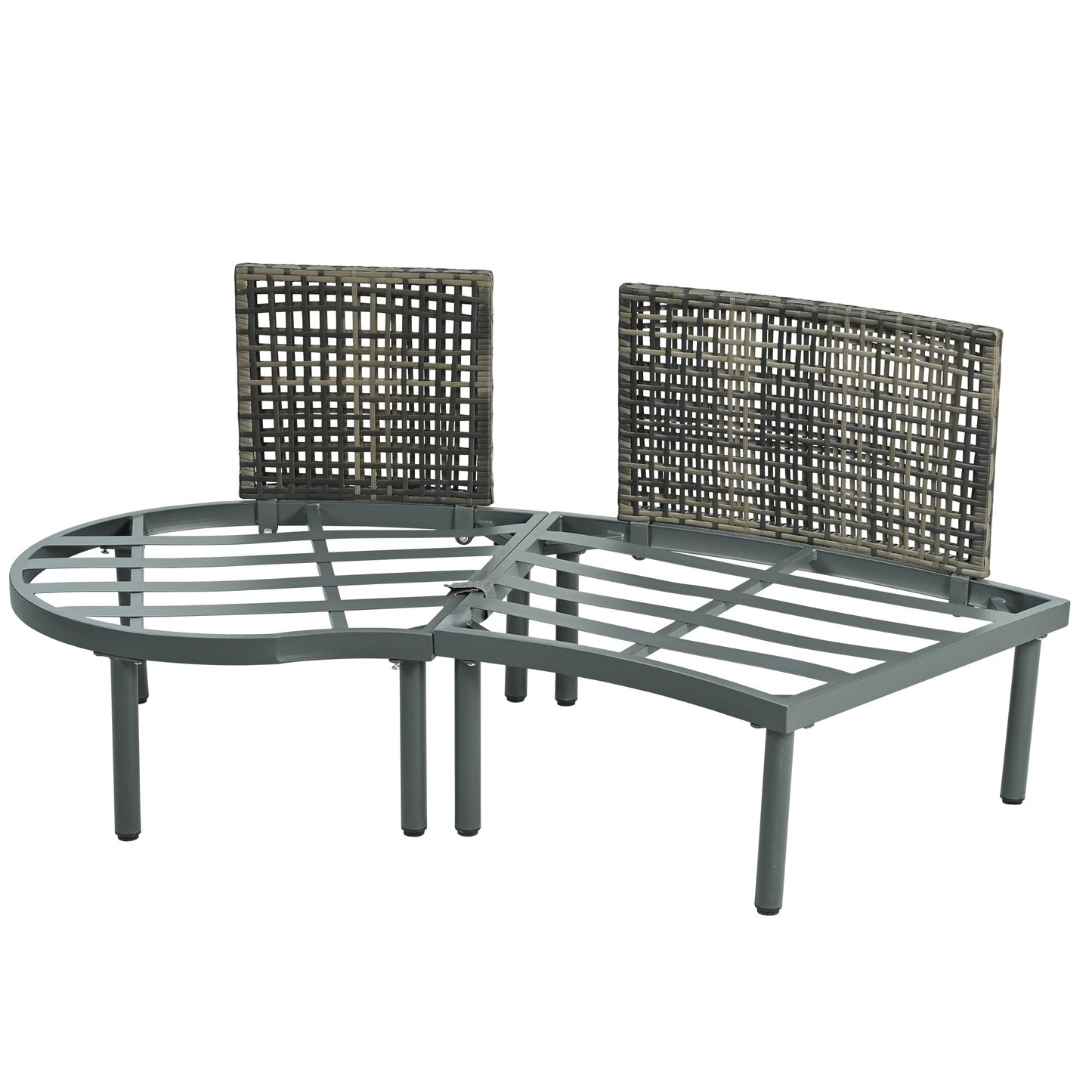 TOPMAX 6 - Piece Patio Sofa Furniture Set, Half Moon Outdoor Sectional Sofa with 2 High - Low Coffee Tables, PE Wicker Rattan, Tempered Glass, 4 Pillows & Cushions, for Backyard, Garden, Poolside,Gray - 1st Choice Furniture Direct