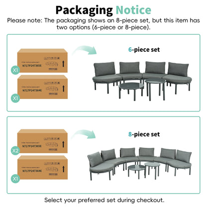 TOPMAX 6 - Piece Patio Sofa Furniture Set, Half Moon Outdoor Sectional Sofa with 2 High - Low Coffee Tables, PE Wicker Rattan, Tempered Glass, 4 Pillows & Cushions, for Backyard, Garden, Poolside,Gray - 1st Choice Furniture Direct