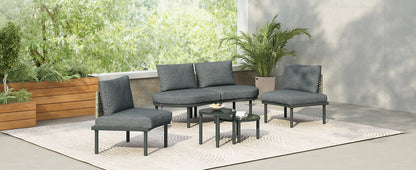 TOPMAX 6 - Piece Patio Sofa Furniture Set, Half Moon Outdoor Sectional Sofa with 2 High - Low Coffee Tables, PE Wicker Rattan, Tempered Glass, 4 Pillows & Cushions, for Backyard, Garden, Poolside,Gray - 1st Choice Furniture Direct