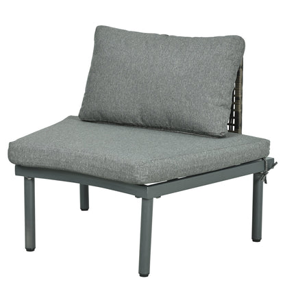TOPMAX 6 - Piece Patio Sofa Furniture Set, Half Moon Outdoor Sectional Sofa with 2 High - Low Coffee Tables, PE Wicker Rattan, Tempered Glass, 4 Pillows & Cushions, for Backyard, Garden, Poolside,Gray - 1st Choice Furniture Direct
