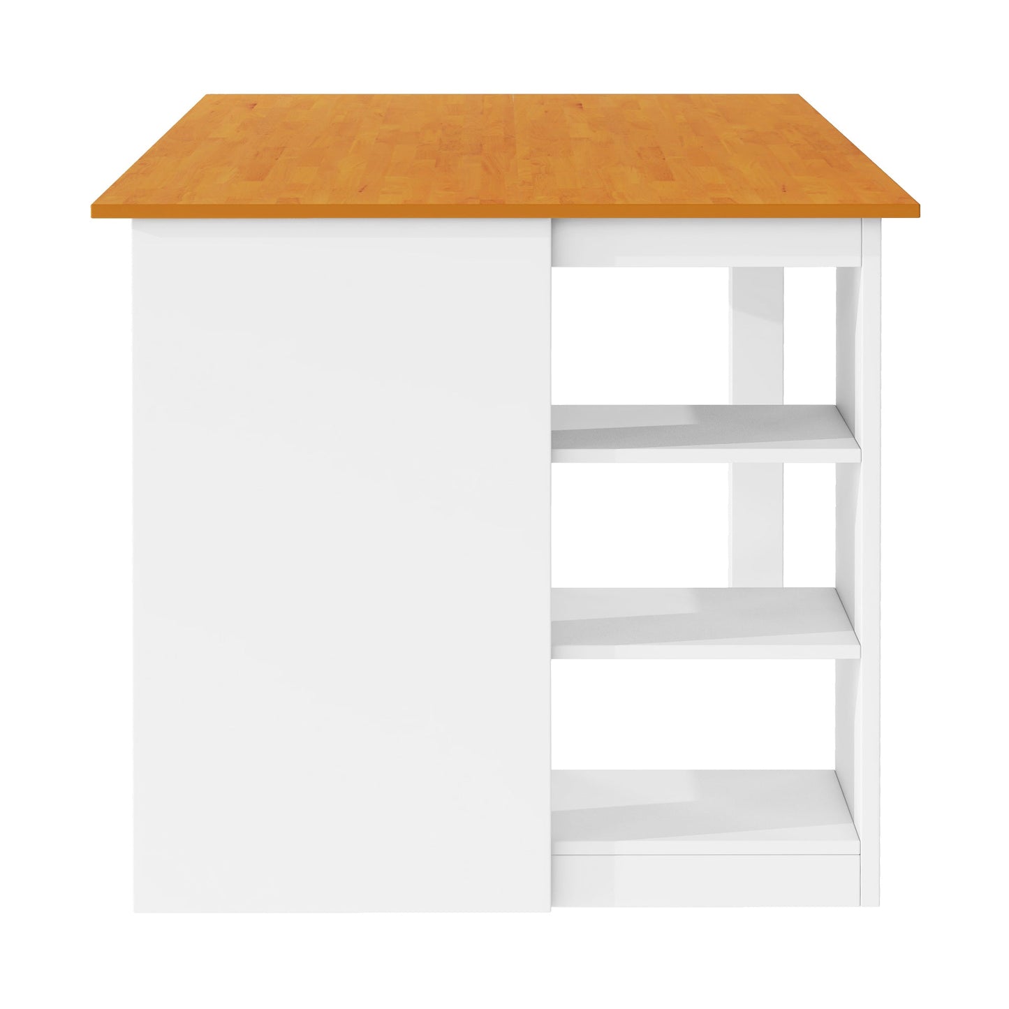 TOPMAX 60'Lx30'W Solid Wood Farmhouse Counter Height Dining Table Set with 3 - Tier Storage Shelves, Upholstered Dining Chairs for 4, 5 - Piece, White - 1st Choice Furniture Direct