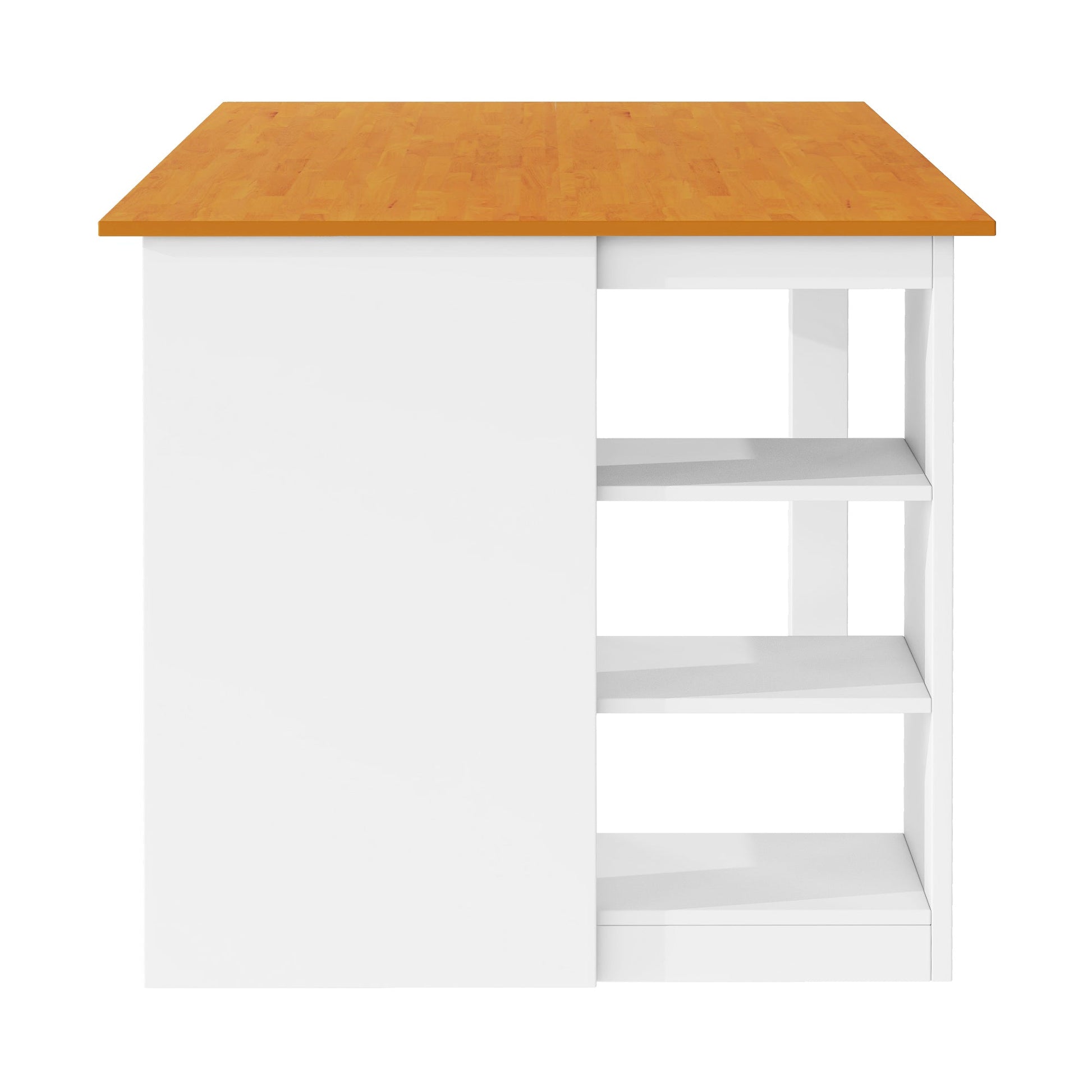 TOPMAX 60'Lx30'W Solid Wood Farmhouse Counter Height Dining Table Set with 3 - Tier Storage Shelves, Upholstered Dining Chairs for 4, 5 - Piece, White - 1st Choice Furniture Direct