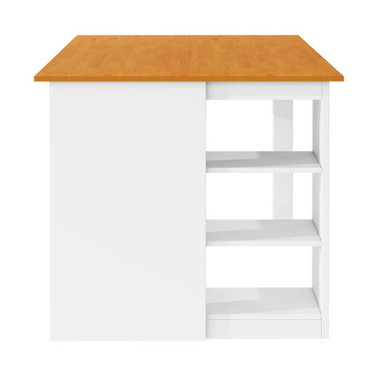 TOPMAX 60'Lx30'W Solid Wood Farmhouse Counter Height Dining Table Set with 3 - Tier Storage Shelves, Upholstered Dining Chairs for 4, 5 - Piece, White - 1st Choice Furniture Direct