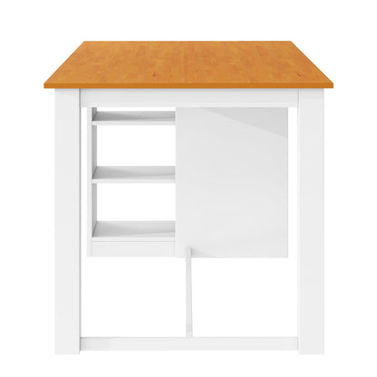 TOPMAX 60'Lx30'W Solid Wood Farmhouse Counter Height Dining Table Set with 3 - Tier Storage Shelves, Upholstered Dining Chairs for 4, 5 - Piece, White - 1st Choice Furniture Direct