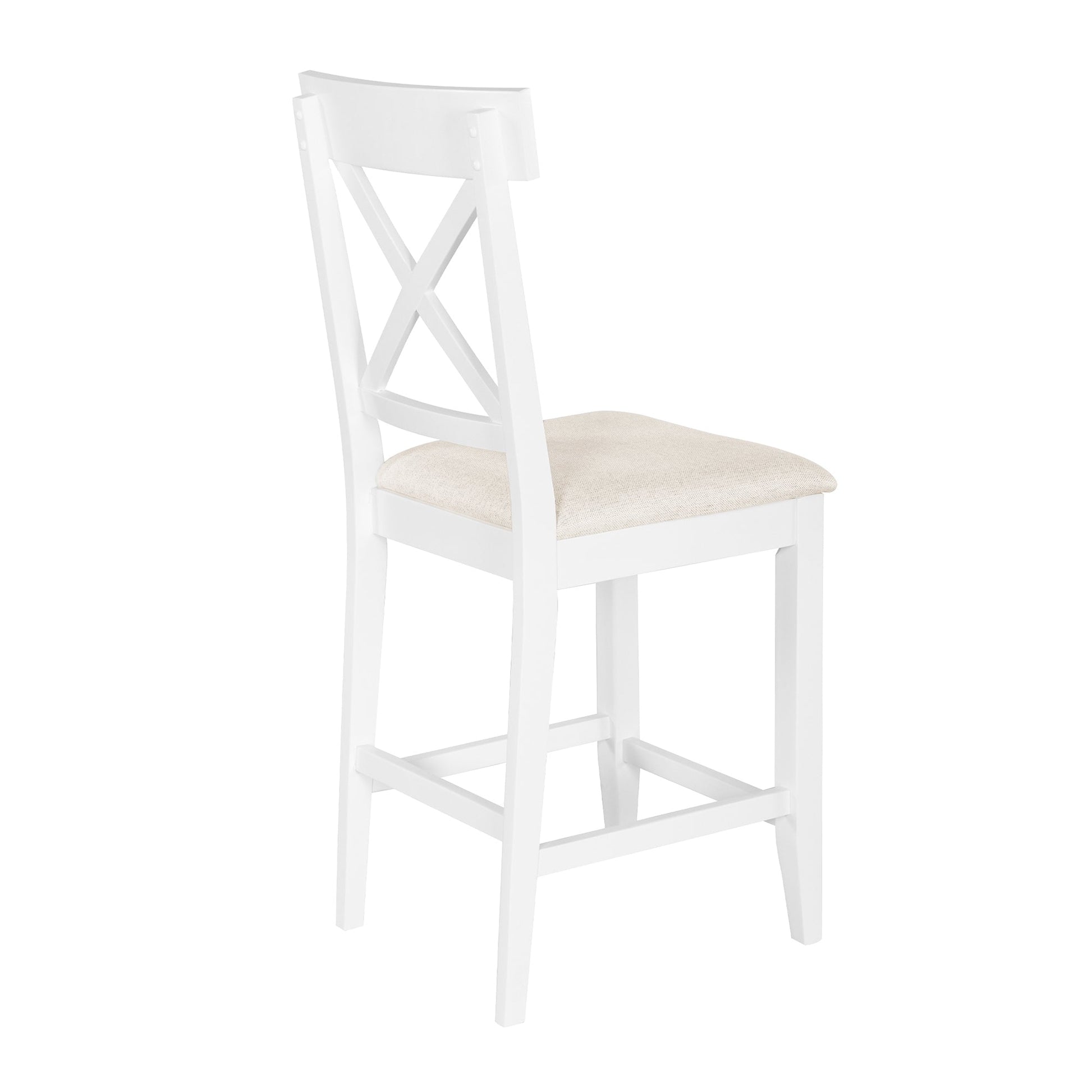 TOPMAX 60'Lx30'W Solid Wood Farmhouse Counter Height Dining Table Set with 3 - Tier Storage Shelves, Upholstered Dining Chairs for 4, 5 - Piece, White - 1st Choice Furniture Direct