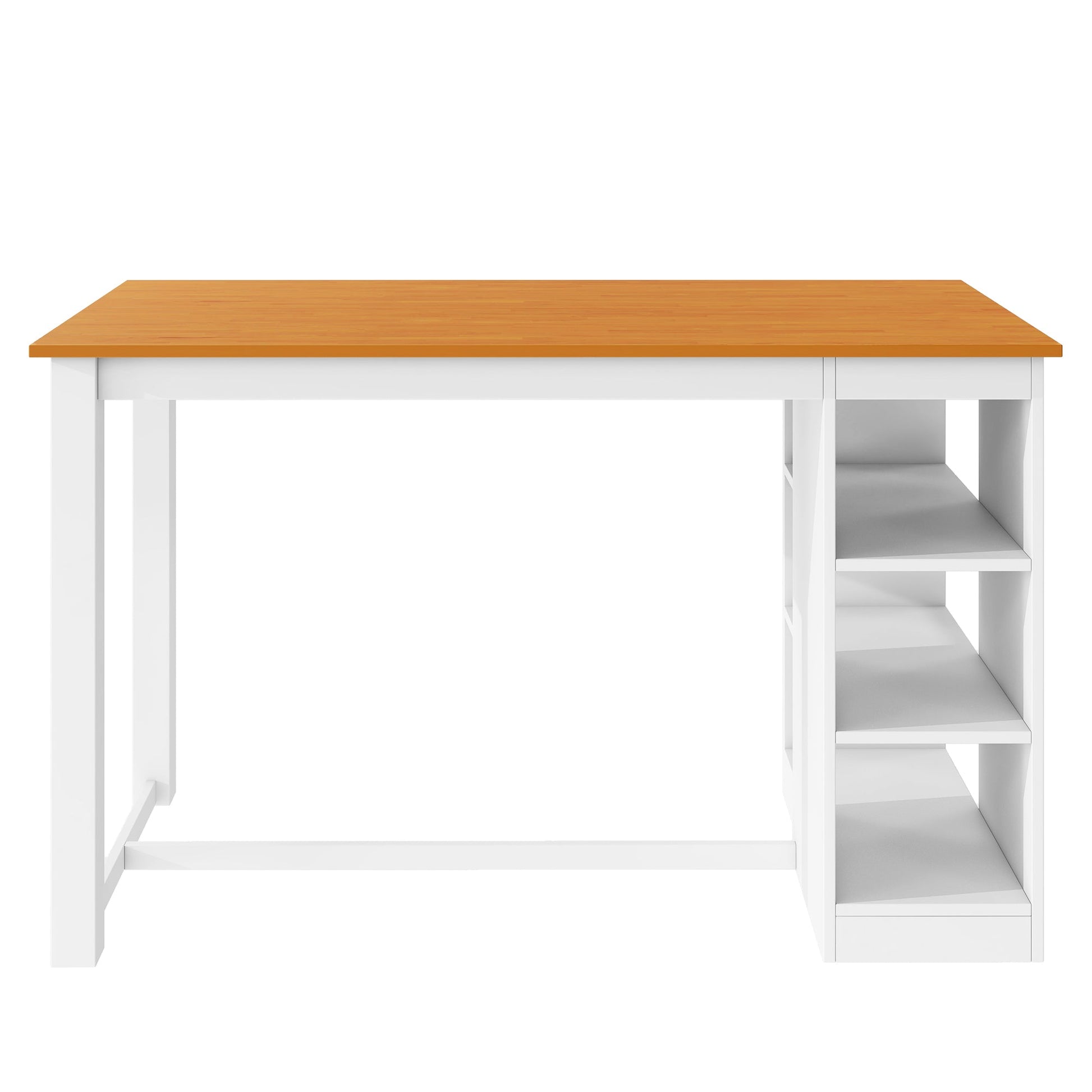 TOPMAX 60'Lx30'W Solid Wood Farmhouse Counter Height Dining Table Set with 3 - Tier Storage Shelves, Upholstered Dining Chairs for 4, 5 - Piece, White - 1st Choice Furniture Direct