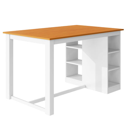 TOPMAX 60'Lx30'W Solid Wood Farmhouse Counter Height Dining Table Set with 3 - Tier Storage Shelves, Upholstered Dining Chairs for 4, 5 - Piece, White - 1st Choice Furniture Direct