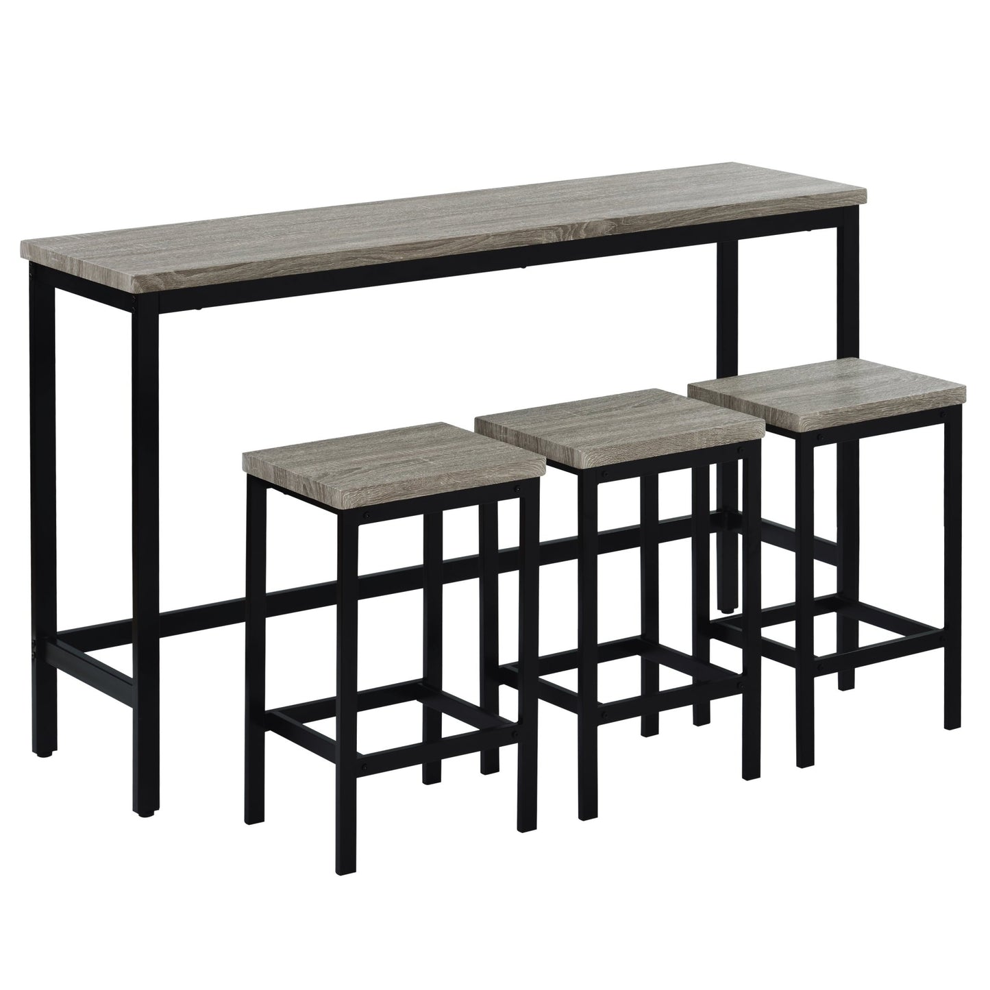 TOPMAX Counter Height Extra Long Dining Table Set with 3 Stools Pub Kitchen Set Side Table with Footrest, Gray - 1st Choice Furniture Direct