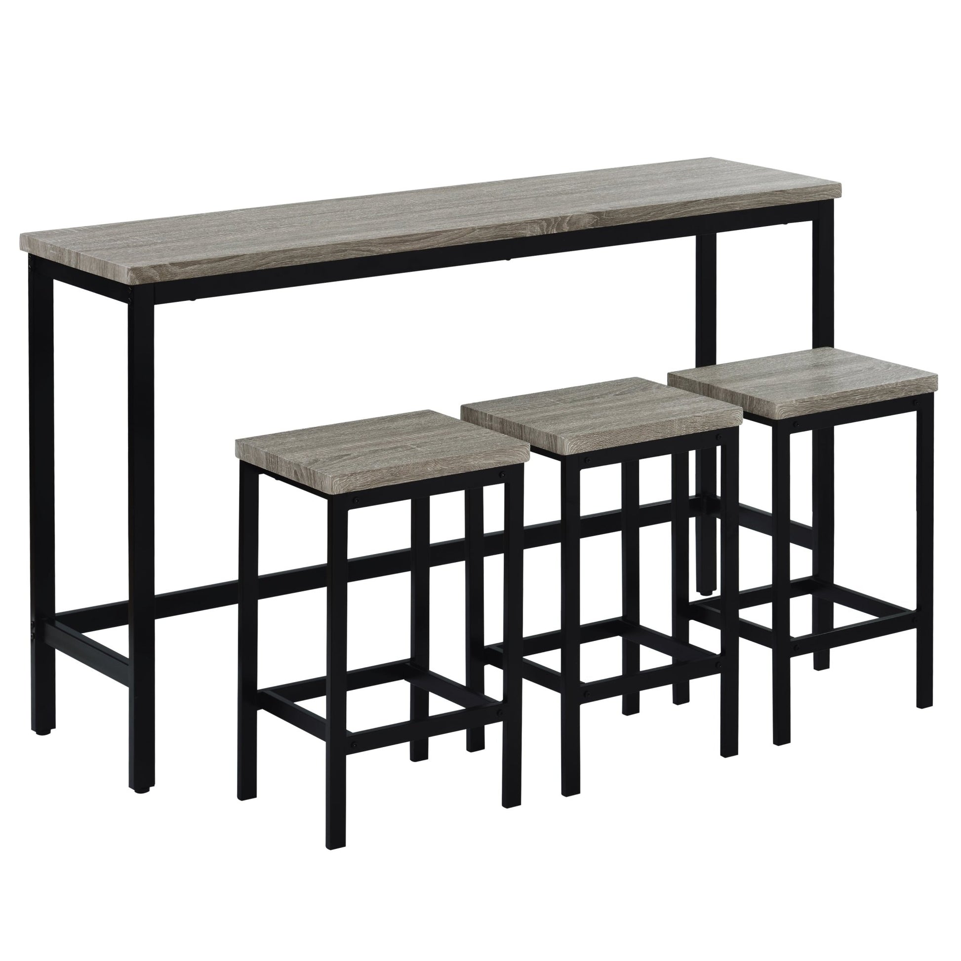 TOPMAX Counter Height Extra Long Dining Table Set with 3 Stools Pub Kitchen Set Side Table with Footrest, Gray - 1st Choice Furniture Direct