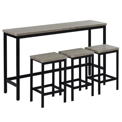 TOPMAX Counter Height Extra Long Dining Table Set with 3 Stools Pub Kitchen Set Side Table with Footrest, Gray - 1st Choice Furniture Direct