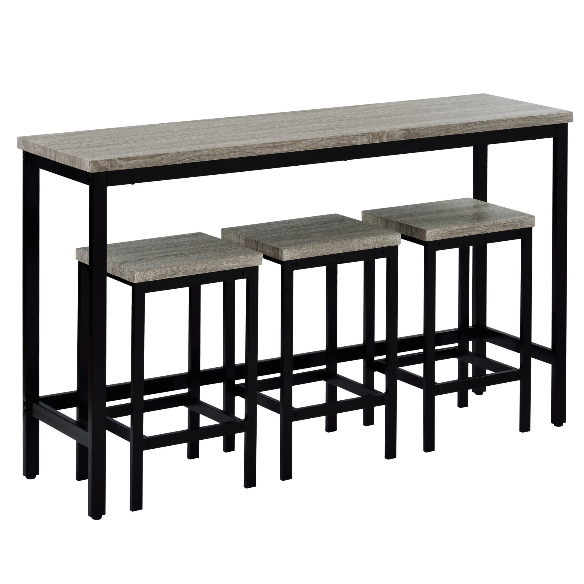 TOPMAX Counter Height Extra Long Dining Table Set with 3 Stools Pub Kitchen Set Side Table with Footrest, Gray - 1st Choice Furniture Direct