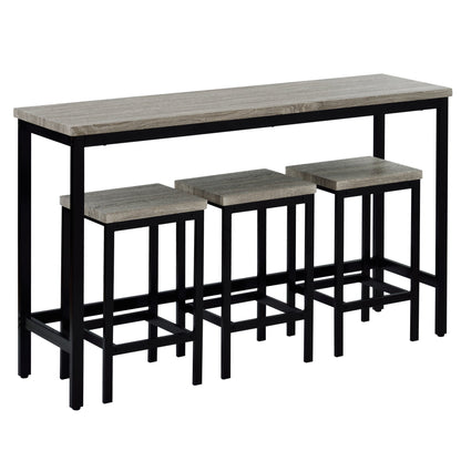 TOPMAX Counter Height Extra Long Dining Table Set with 3 Stools Pub Kitchen Set Side Table with Footrest, Gray - 1st Choice Furniture Direct