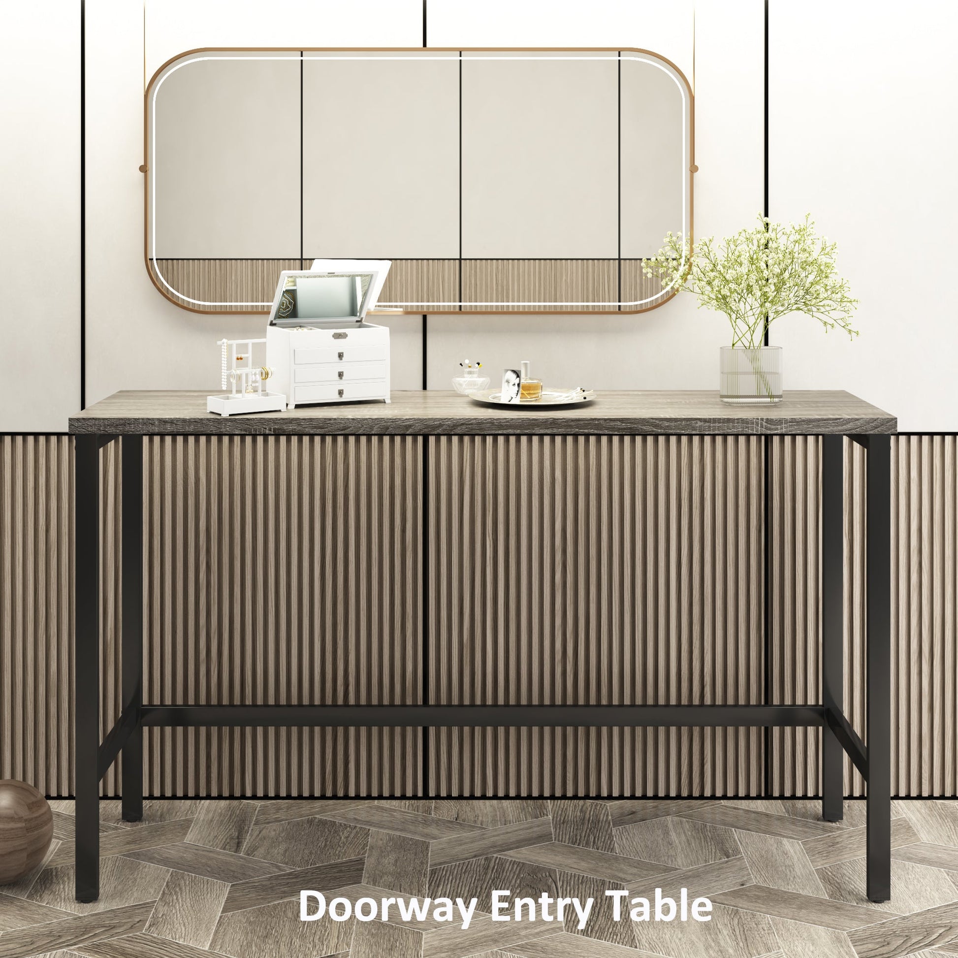 TOPMAX Counter Height Extra Long Dining Table Set with 3 Stools Pub Kitchen Set Side Table with Footrest, Gray - 1st Choice Furniture Direct