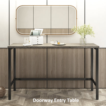 TOPMAX Counter Height Extra Long Dining Table Set with 3 Stools Pub Kitchen Set Side Table with Footrest, Gray - 1st Choice Furniture Direct