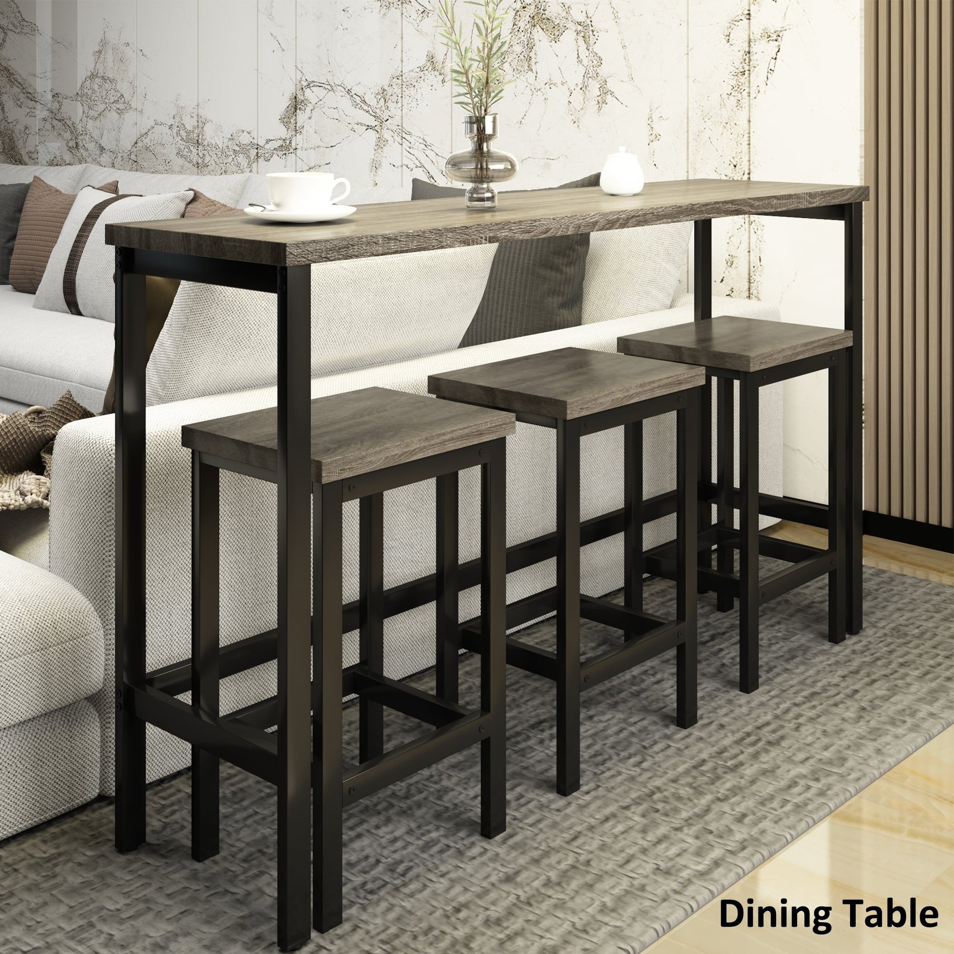 TOPMAX Counter Height Extra Long Dining Table Set with 3 Stools Pub Kitchen Set Side Table with Footrest, Gray - 1st Choice Furniture Direct