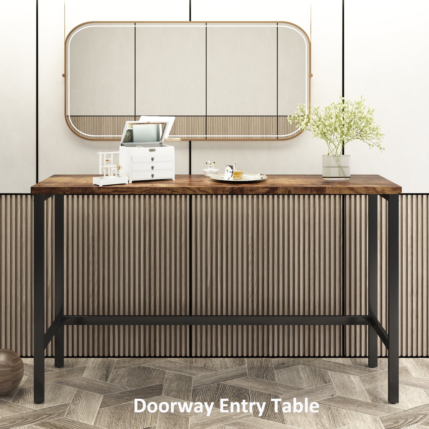 TOPMAX Counter Height Extra Long Dining Table Set with 3 Stools Pub Kitchen Set Side Table with Footrest,Brown - 1st Choice Furniture Direct