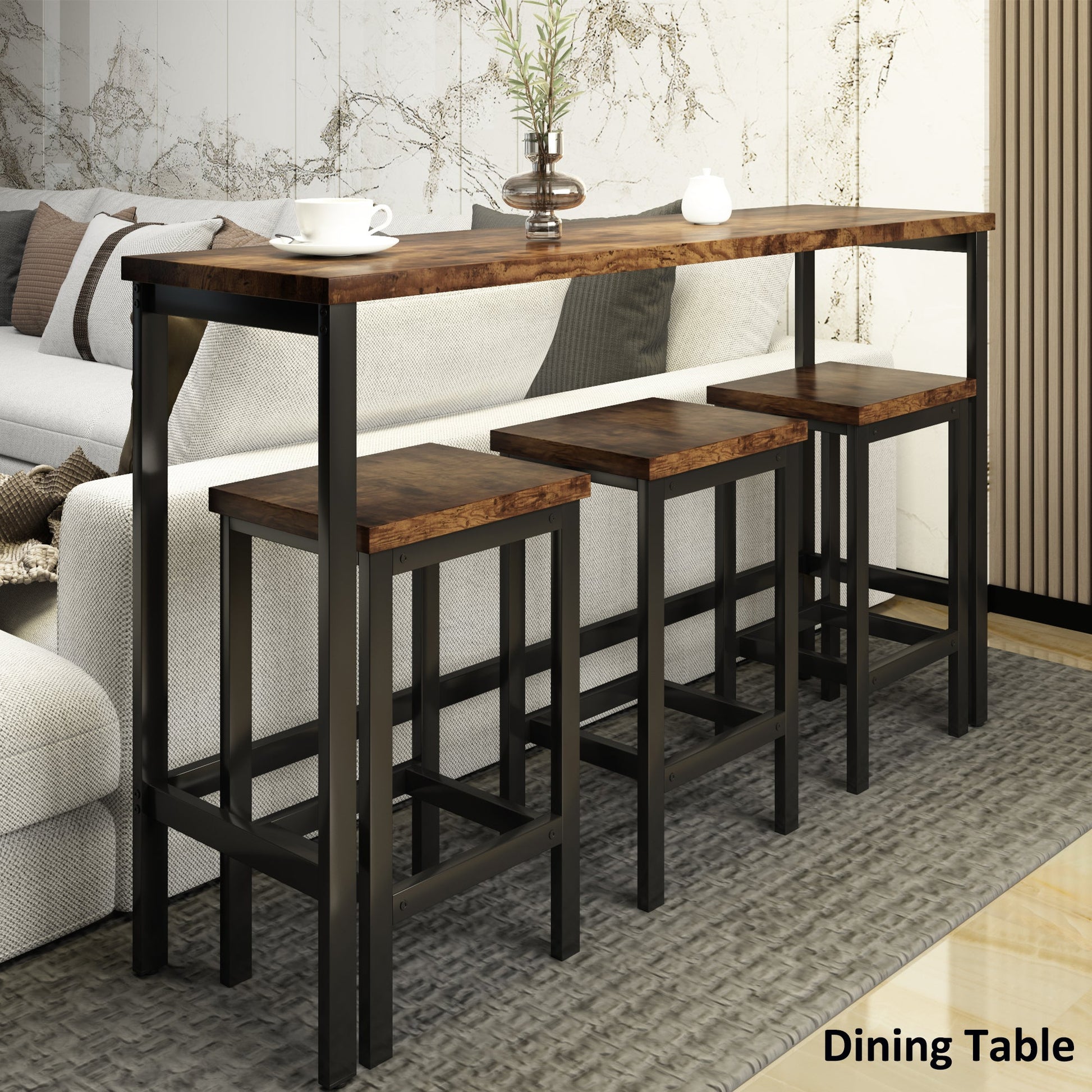 TOPMAX Counter Height Extra Long Dining Table Set with 3 Stools Pub Kitchen Set Side Table with Footrest,Brown - 1st Choice Furniture Direct