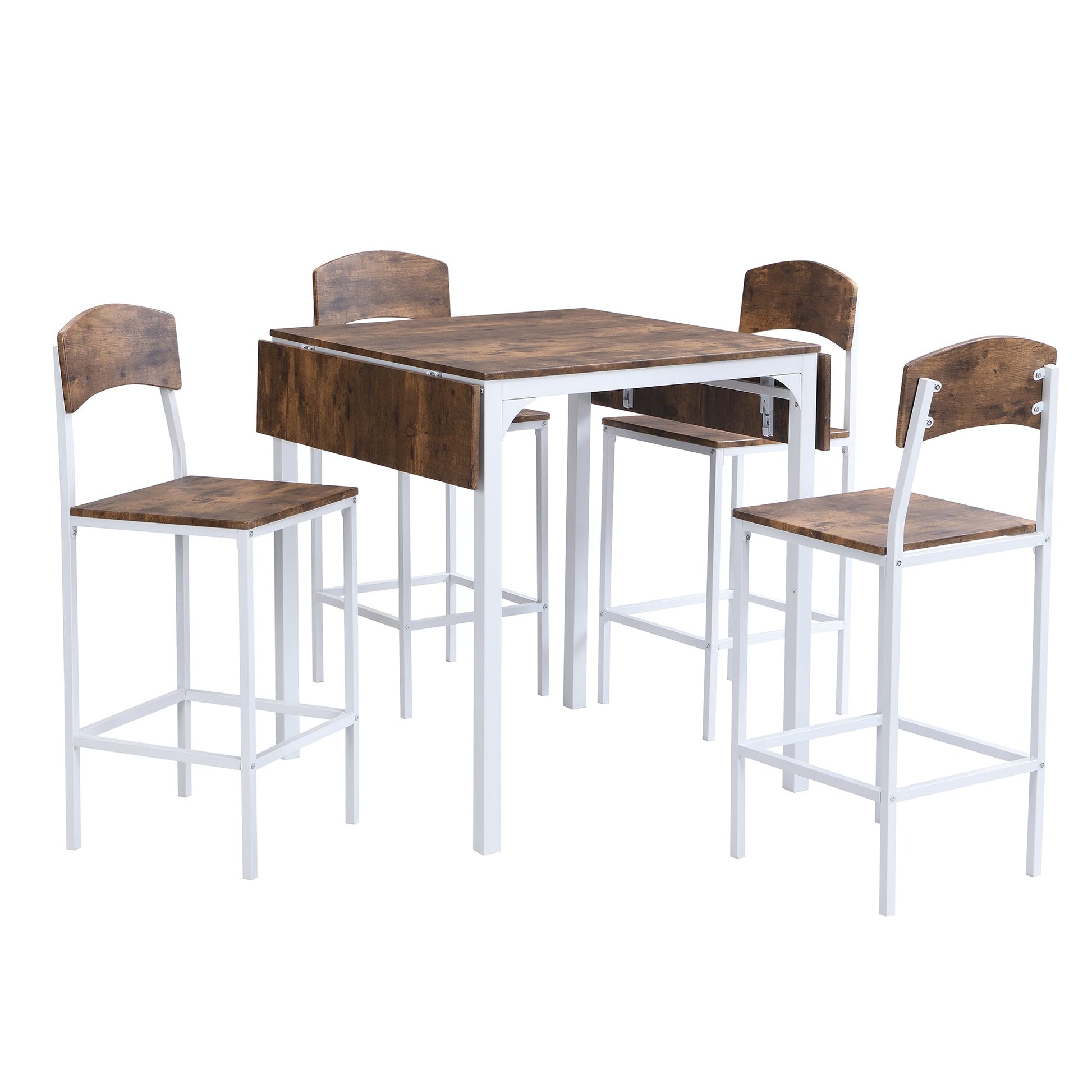 TOPMAX Farmhouse 5 - piece Counter Height Drop Leaf Dining Table Set with Dining Chairs for 4,White Frame+ Rustic Brown Tabletop - 1st Choice Furniture Direct