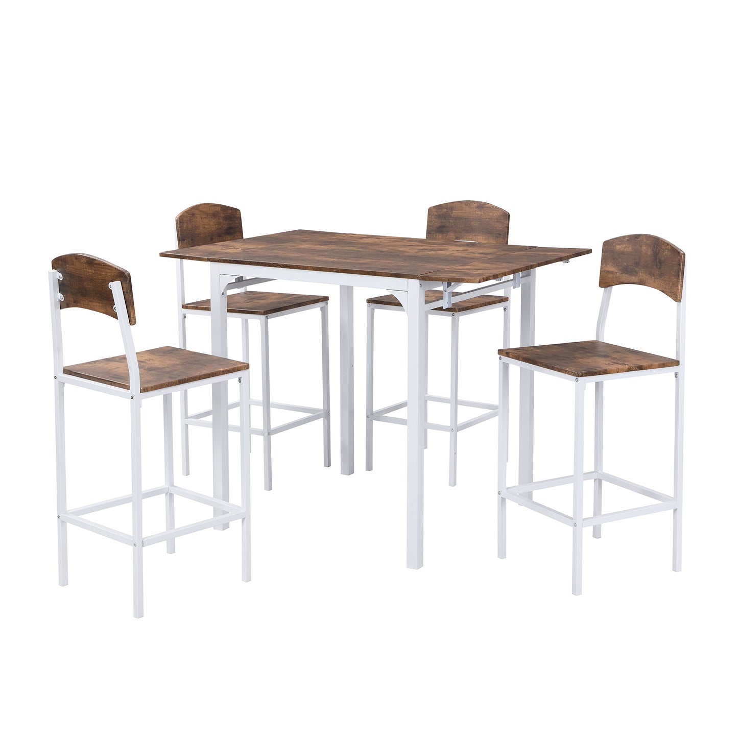 TOPMAX Farmhouse 5 - piece Counter Height Drop Leaf Dining Table Set with Dining Chairs for 4,White Frame+ Rustic Brown Tabletop - 1st Choice Furniture Direct