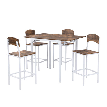 TOPMAX Farmhouse 5 - piece Counter Height Drop Leaf Dining Table Set with Dining Chairs for 4,White Frame+ Rustic Brown Tabletop - 1st Choice Furniture Direct