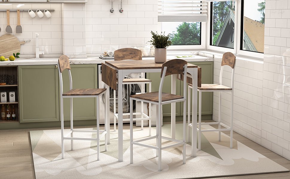 TOPMAX Farmhouse 5 - piece Counter Height Drop Leaf Dining Table Set with Dining Chairs for 4,White Frame+ Rustic Brown Tabletop - 1st Choice Furniture Direct