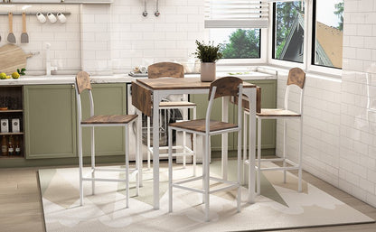 TOPMAX Farmhouse 5 - piece Counter Height Drop Leaf Dining Table Set with Dining Chairs for 4,White Frame+ Rustic Brown Tabletop - 1st Choice Furniture Direct