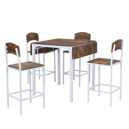 TOPMAX Farmhouse 5 - piece Counter Height Drop Leaf Dining Table Set with Dining Chairs for 4,White Frame+ Rustic Brown Tabletop - 1st Choice Furniture Direct