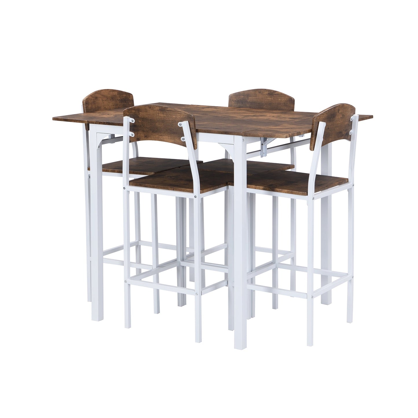 TOPMAX Farmhouse 5 - piece Counter Height Drop Leaf Dining Table Set with Dining Chairs for 4,White Frame+ Rustic Brown Tabletop - 1st Choice Furniture Direct